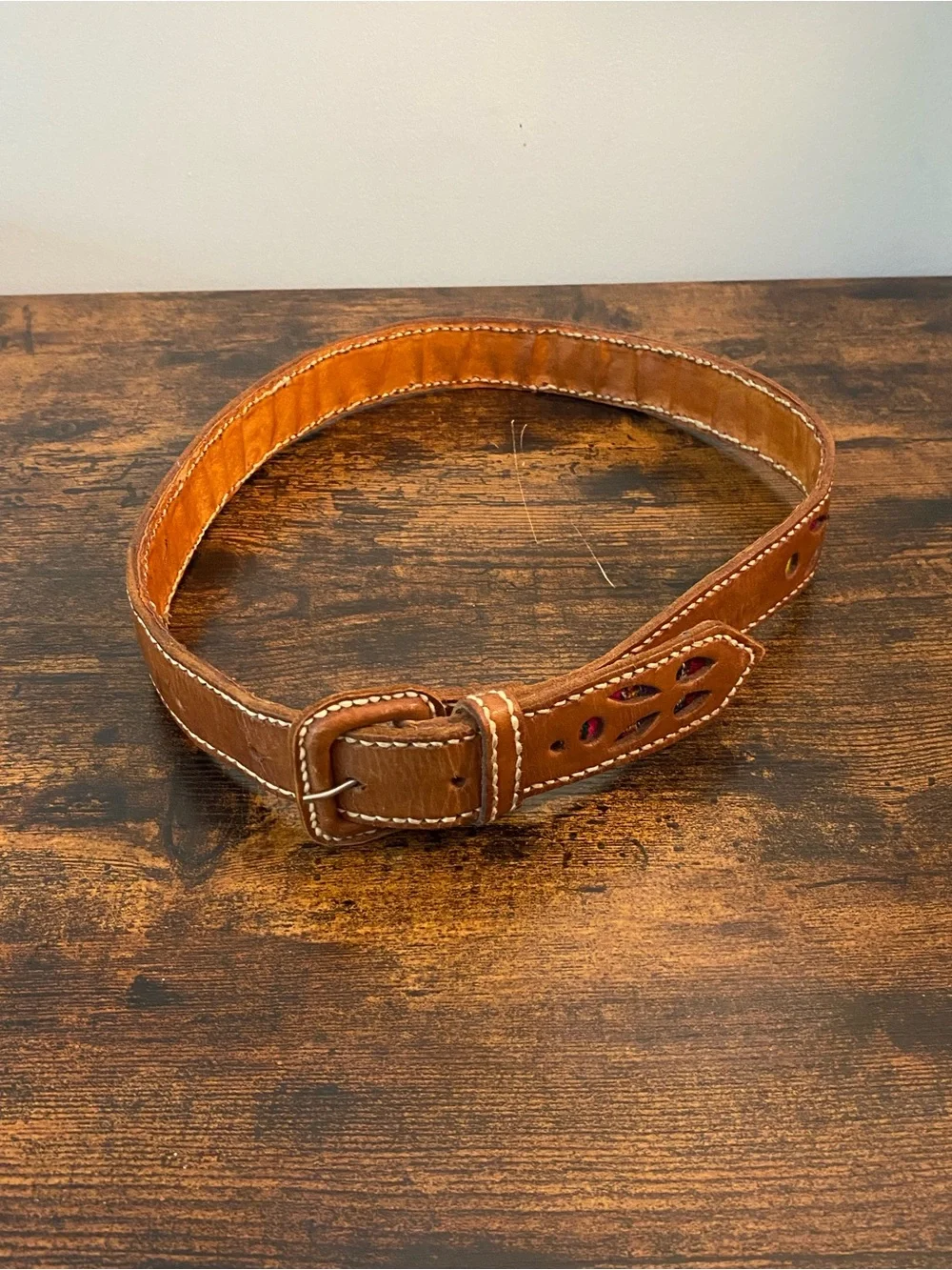 Guatemala Made Men's Brown Leather Belt with Contrast Stitching and Colors